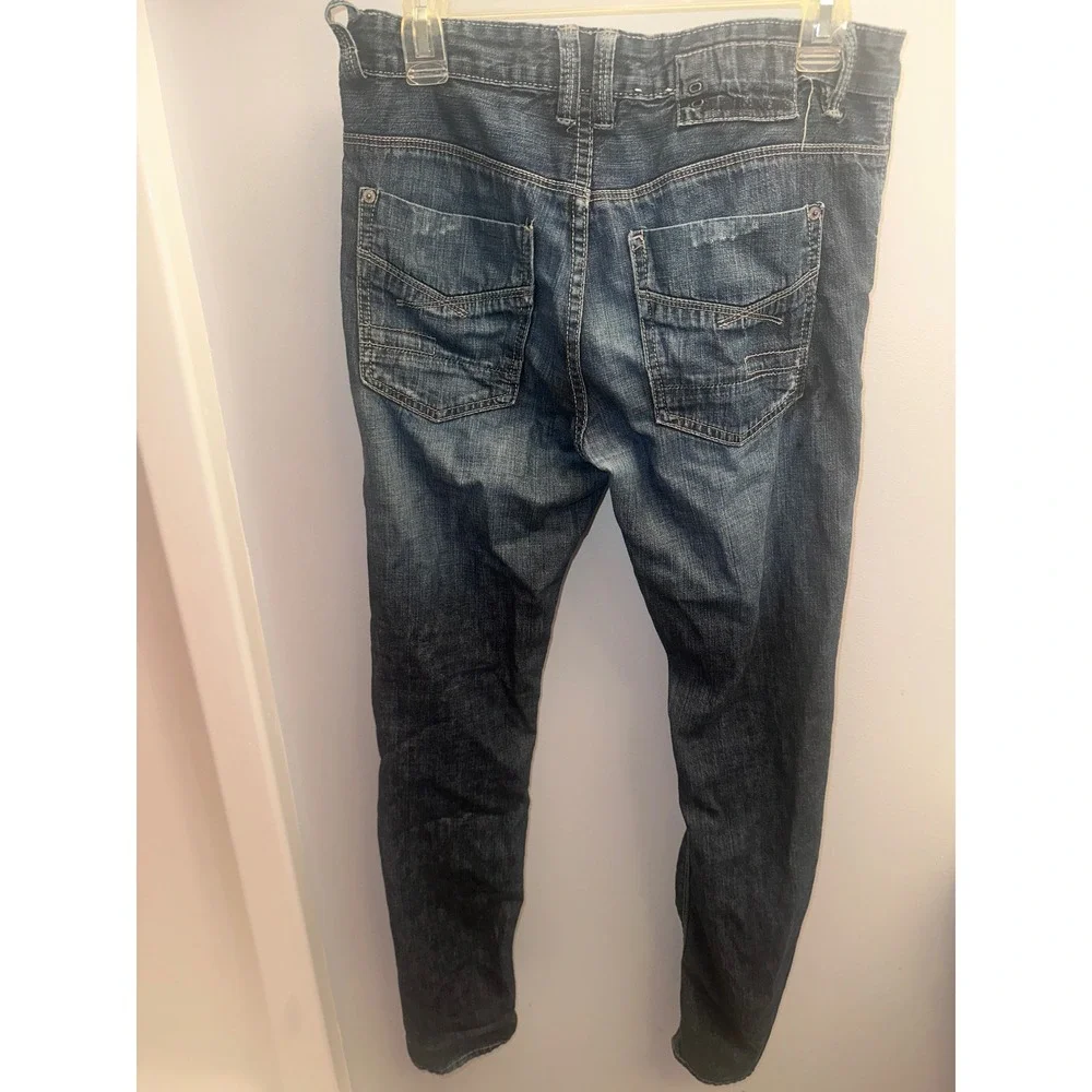 Calvin Klein Jeans Rocker Low Rise Straight Distressed Patchwork Denim Blue Mens